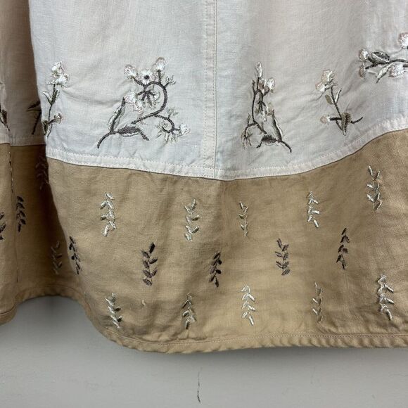 J. Jill Linen Embroidered Beige Skirt Colorblock Pockets Lined Preppy Plus 16 - Picture 3 of 10